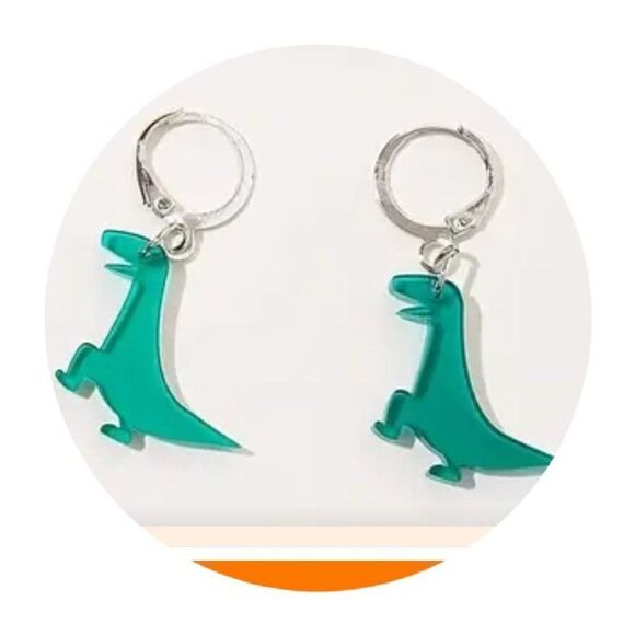 New! Adorable Green Dinosaur Colorful Acrylic Cute Dangle Earrings Nickel Free - Picture 1 of 3